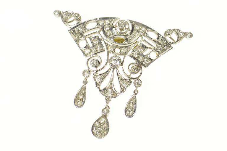 Platinum 1.03 Ct Art Deco Diamond Ornate Filigree Pendant/Pin