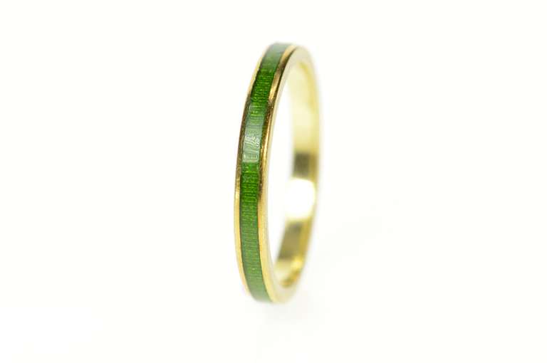 14K Yellow Gold 2.5mm Green Enamel Stackable Band Ring