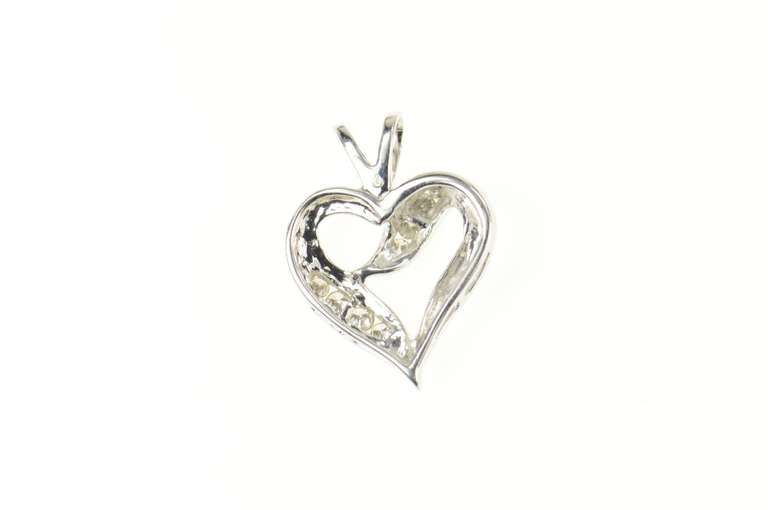 10K White Gold Classic Diamond Inset Curvy Heart Love Symbol Pendant