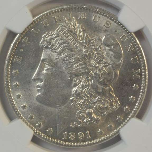 Rare 1891-CC Morgan Silver Dollar Spitting Eagle VAM-3. NGC AU58