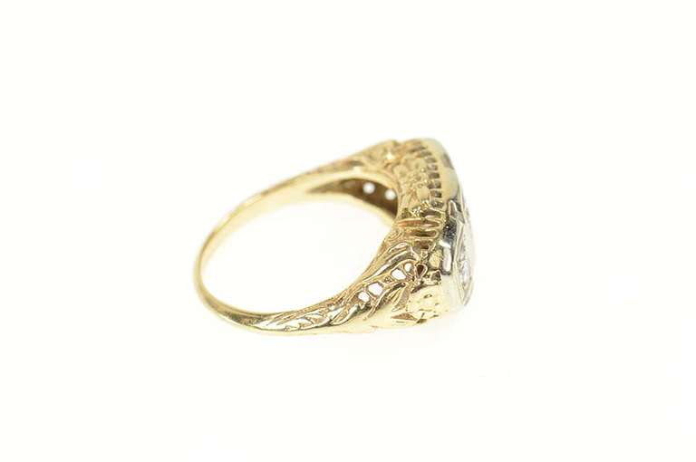 14K Yellow Gold Art Deco Ornate Floral Filigree Statement Ring