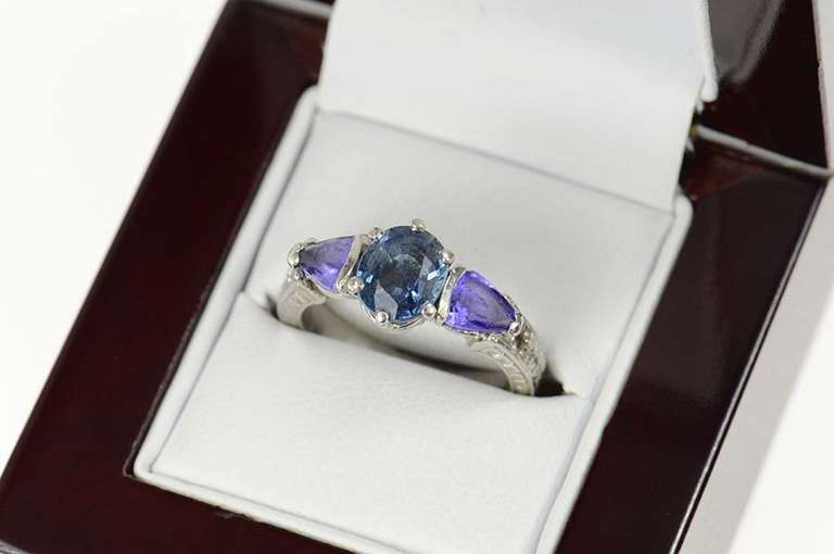 Platinum 3.12 Ctw Sapphire Amethyst Etched Engagement Ring
