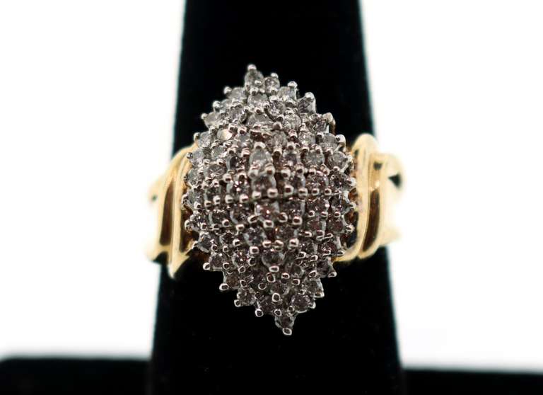 Shimmering Oval Diamond Cluster 10k Gold Ring