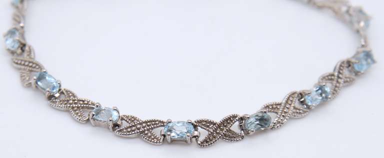 Sterling Silver Aquamarine and CZ Tennis Bracelet