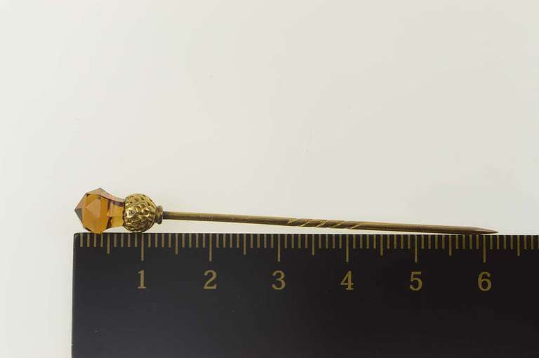 14K Yellow Gold Victorian Faceted Sim. Citrine Acorn Ornate Stick Pin