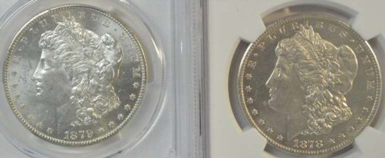 Very Choice BU 1878-S & 1879-S Morgans. NGC & PCGS MS63