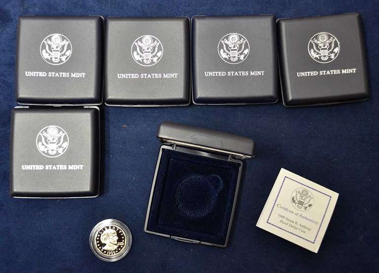 Lot Of 6 Susan B. Anthony Proof Dollar Coins With Box And COA