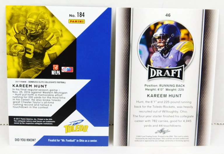 2 Kareem Hunt 2017 Football Cards