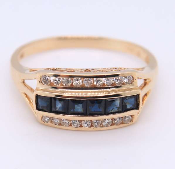 Gorgeous Yellow Gold Sapphire and Diamond Channel Set Ring