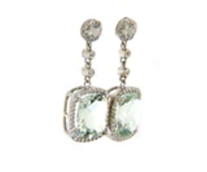 Majestic White Gold Prasiolite and Diamond Dangle Earrings