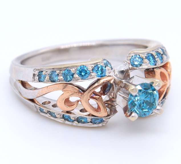 Incredible 18kt White and Rose Gold Blue Diamond Ring