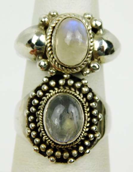2 Moonstone Cabochon Sterling Rings, 7 & 7.5