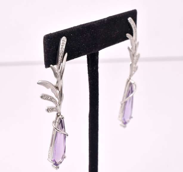 Amazing Amethyst and Diamond Dangle Earrings in 18K White Gold