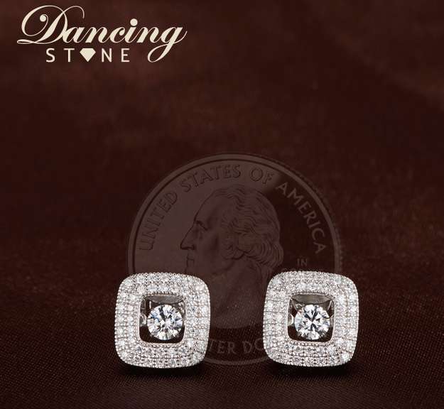 Dancing Stone Inclusion of Love Natural Gemstone Earrings Square Fashion 925 Silver Stud Earrings