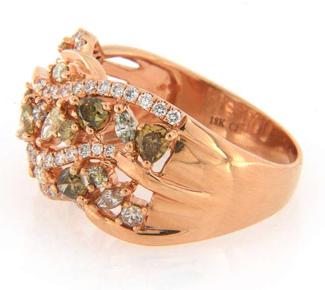 Masterpiece Rose Gold Mixed Cut Multi Colored Diamond Triple Row Ring