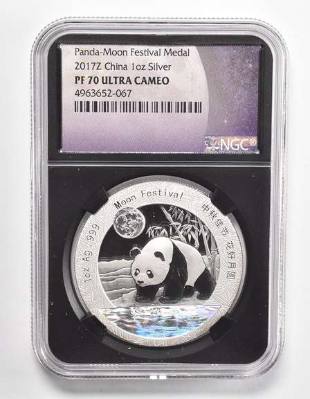 PF70 UCAM 2017-Z China 1 Oz .999 Fine Silver - Panda-Moon Festival Medal - NGC