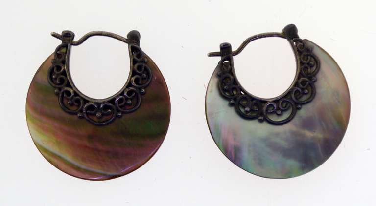 Sterling Silver Half Moon Mother Of Pearl Hoop Earrings