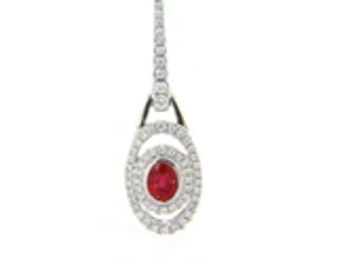 Powerful 18kt oval Rubies and Diamond Double Frame Pendant on Chain