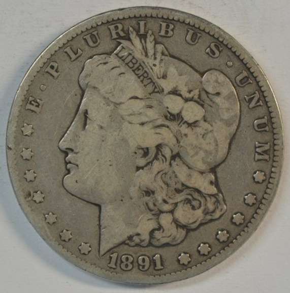 Key date 1891-CC Morgan Silver Dollar. Nice circ