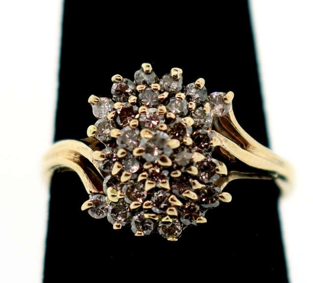 Stepped Diamond Cluster 10k Gold Ring