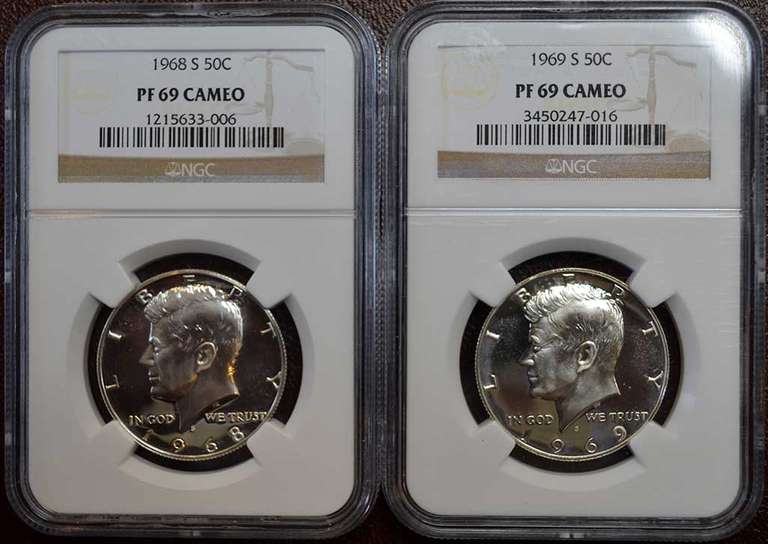 1968 And 1969 Proof Kennedy Half Dollars PF69 Cameo NGC