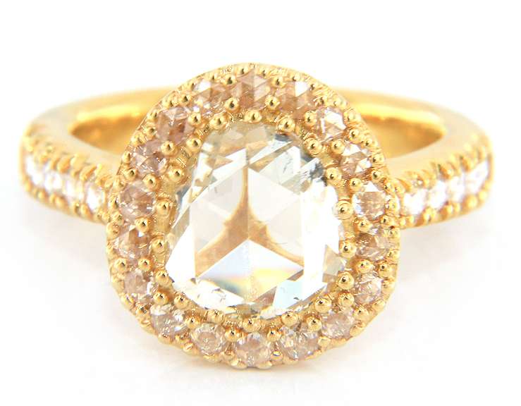 Majestic 18t Yellow Gold Rose Cut Diamond Halo Engagement Ring