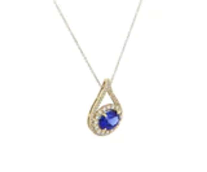 Dreamy White Gold oval Tanzanite and Diamond Teardrop Frame Pendant on Chain