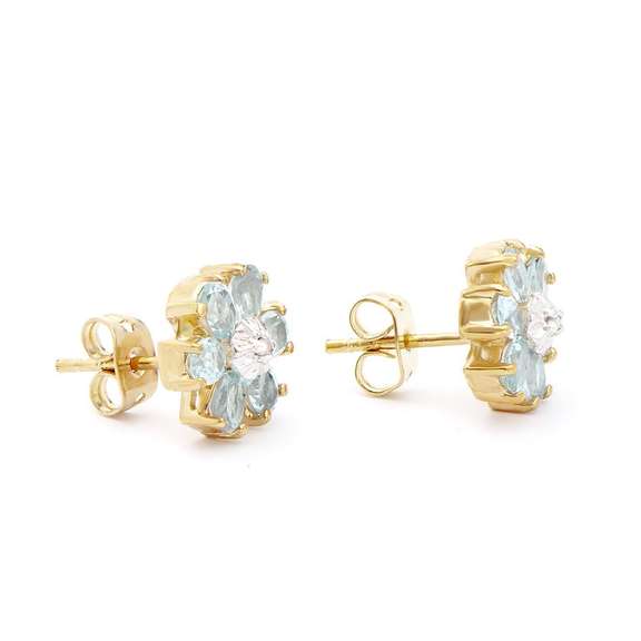 Plated 18KT Yellow Gold 2.02cts Blue Topaz and Diamond Earrings