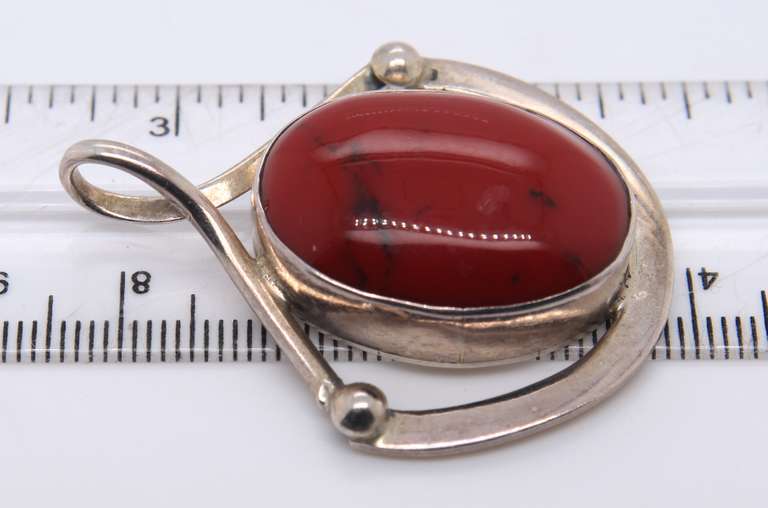 Vintage Sterling Silver Mexico Signed Carnelian Pendant