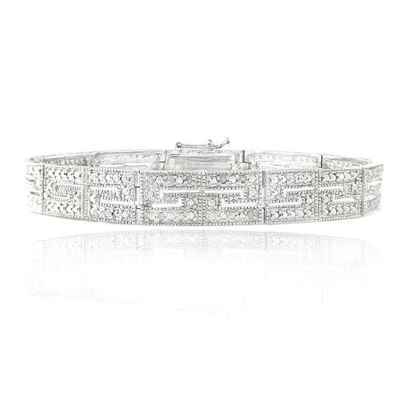 Silver Tone 1/2ct Diamonds Greek Key Bracelet