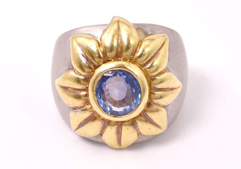 Two Tone 18KT Flower Ring
