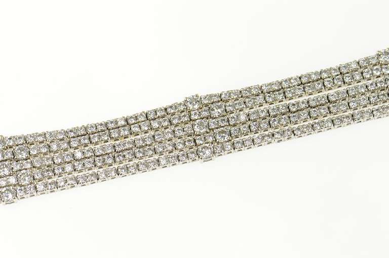 18K White Gold 9.10 Ctw Layered Diamond Five Tiered Tennis Bracelet