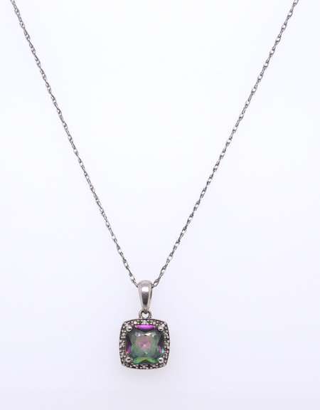 Vintage Sterling Silver Mystic Topaz Pendant on Chain
