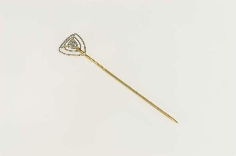 14K Yellow Gold Diamond Inset Art Deco Ornate Statement Stick Pin