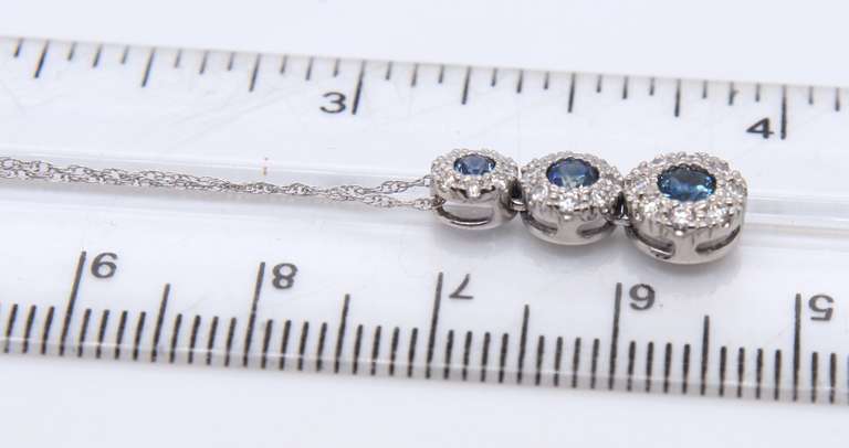 Favorite White Gold 3 Stone Sapphire and Diamond Pendant on Chain