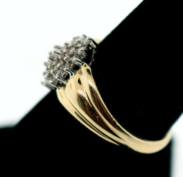 Classy Cushioned 10k Gold Cluster Diamond Ring