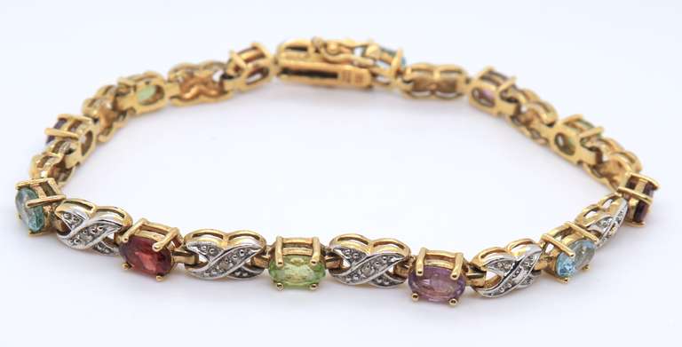 Vintage Sterling Silver Multi Gemstone Tennis Bracelet