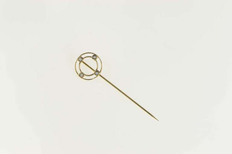 10K Yellow Gold Victorian Seed Pearl Geometric Circle Round Stick Pin