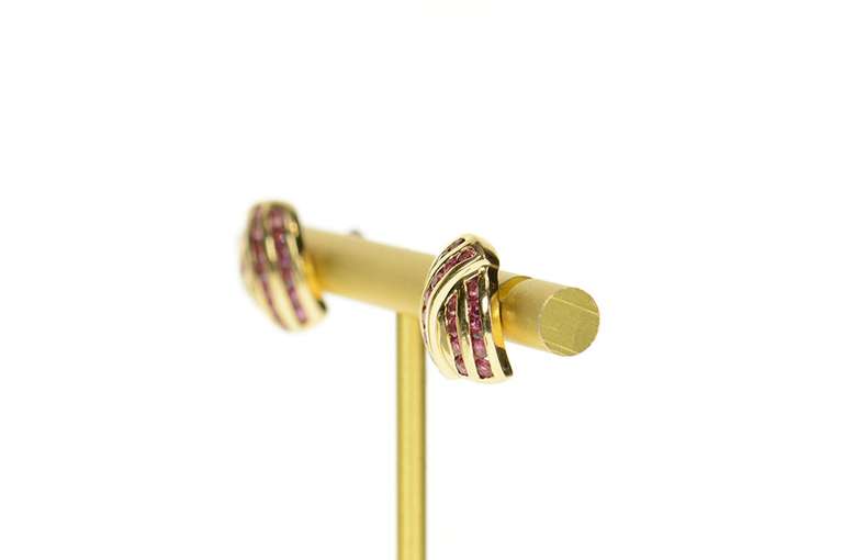 14K Yellow Gold Ruby Channel Criss Cross Statement Stud Earrings