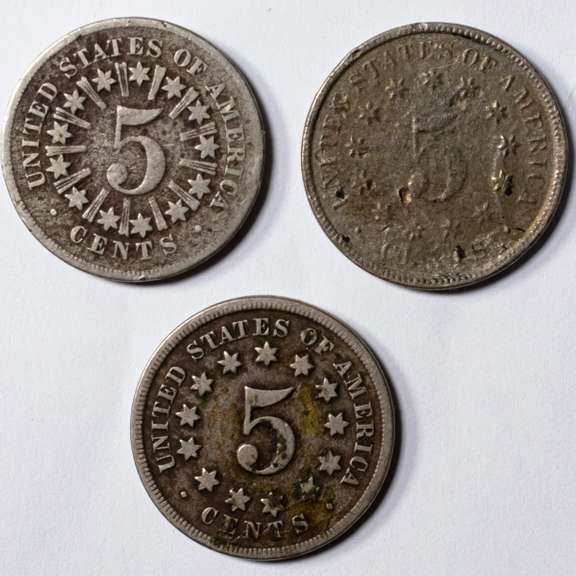 1866 Rays 1868 & 1882 Shield Nickels