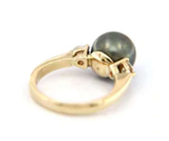 Dreamy Yellow Gold Cultured Black Tahitian Pearl and Diamond Ring