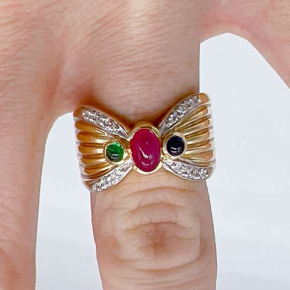 14kt Gold, Ruby, Sapphire, Emerald, & Diamond Band Ring