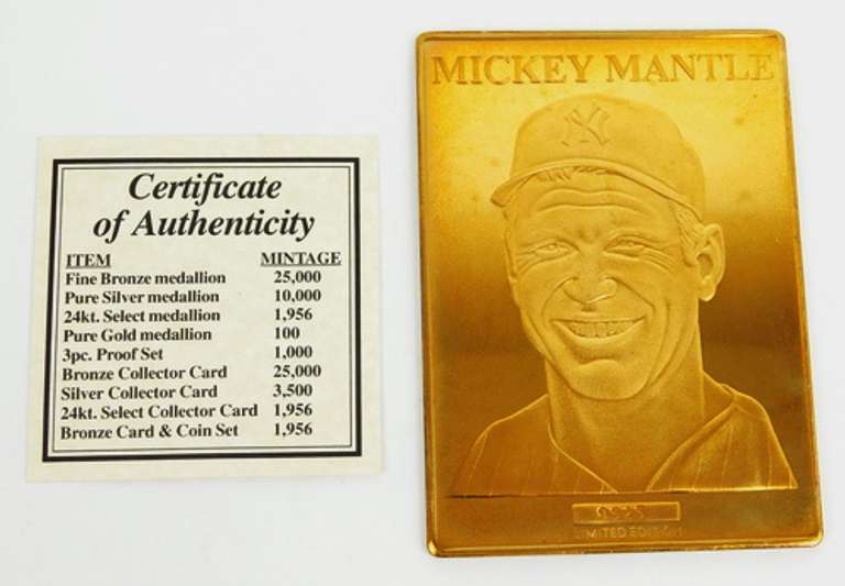 Mickey Mantle Solid Bronze Baseball Card Plaque w/COA