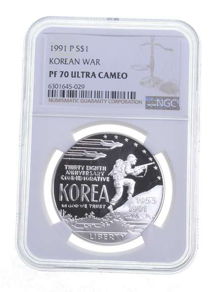 PF70 UCAM 1991-P Korean War Memorial Commemorative Silver Dollar - NGC