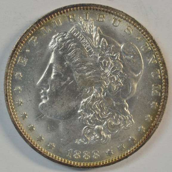 Near Gem BU 1888-O Morgan Silver Dollar. Blazing-white