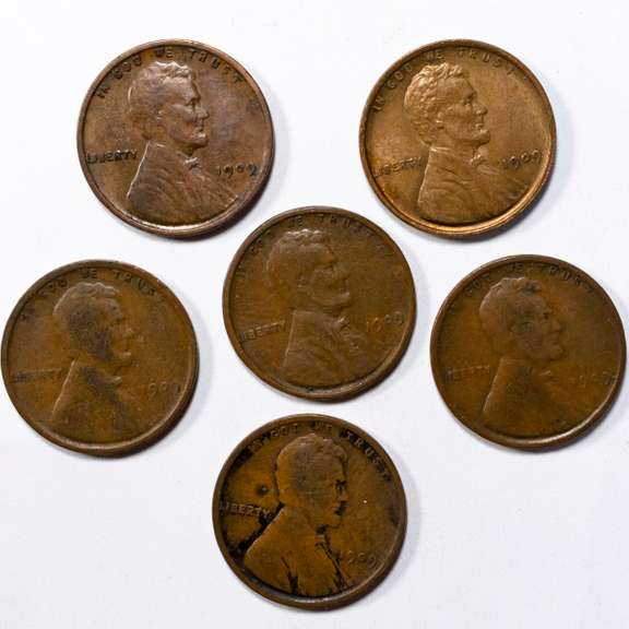 6 1909 VDB Lincoln Type Coins