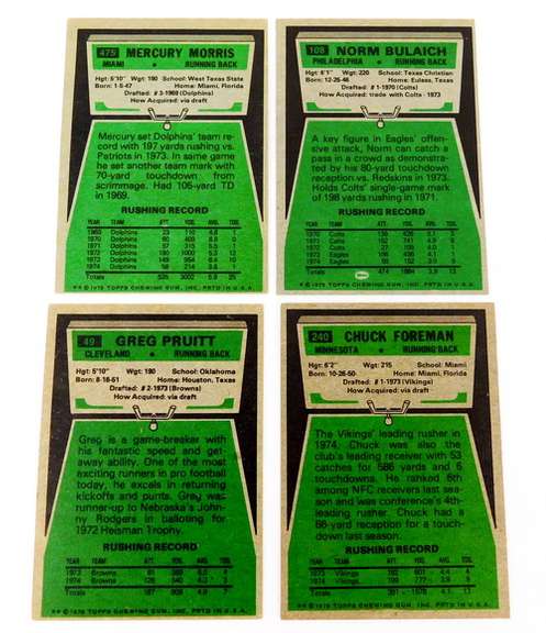 4 Topps 1975 Football Cards, All Greats
