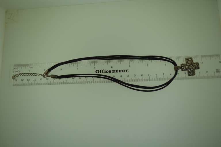 Sterling silver Cross Pendant Black Leather cords Chocker