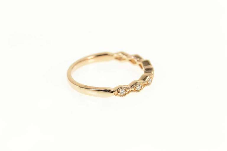 14K Rose Gold Diamond Stackable Milgrain Wedding Band Ring