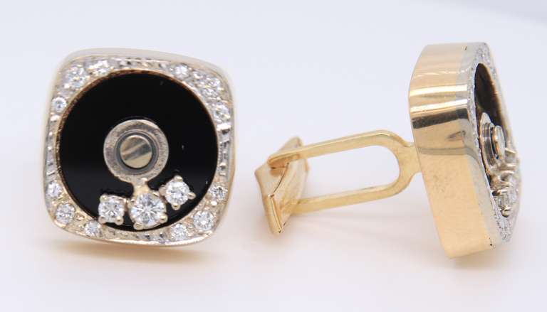 Favorite Black Onyx and Diamond Motion Yellow Gold Cufflinks